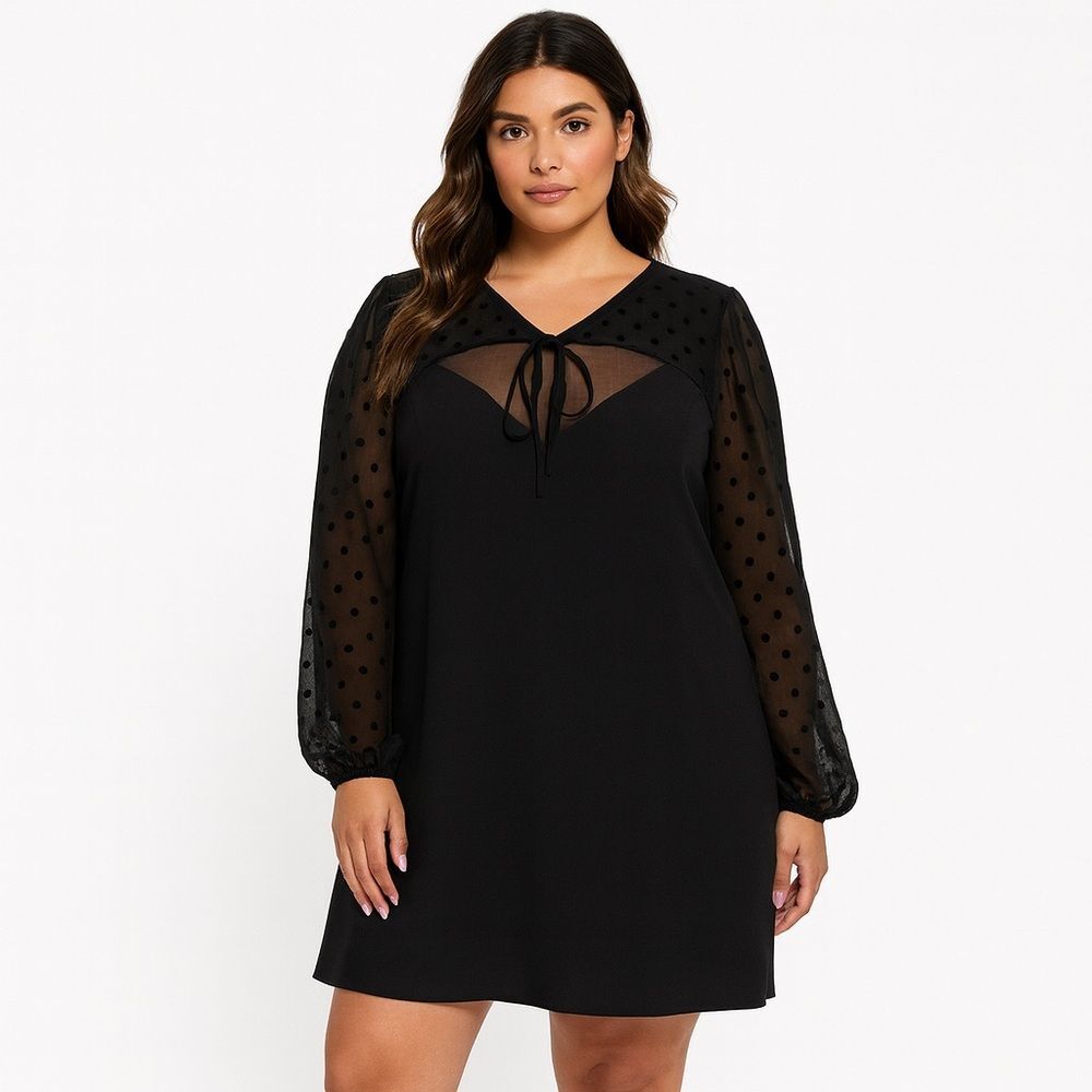 ModCloth After The Aria Dress Sheer Polka Dot Sleeves Black L